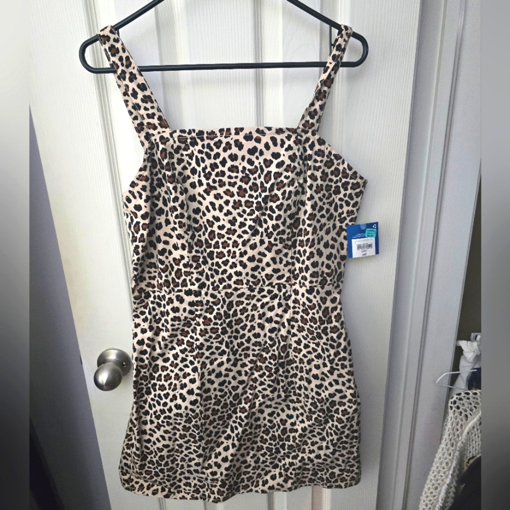 Brand New Cheetah Print Midi Dress with Straps and Zipper